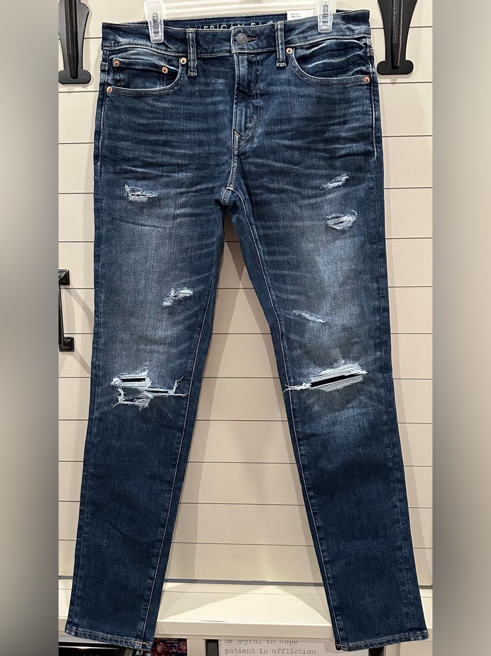 NWT American Eagle Men's Distressed Dark Blue Slim Jeans 32x34